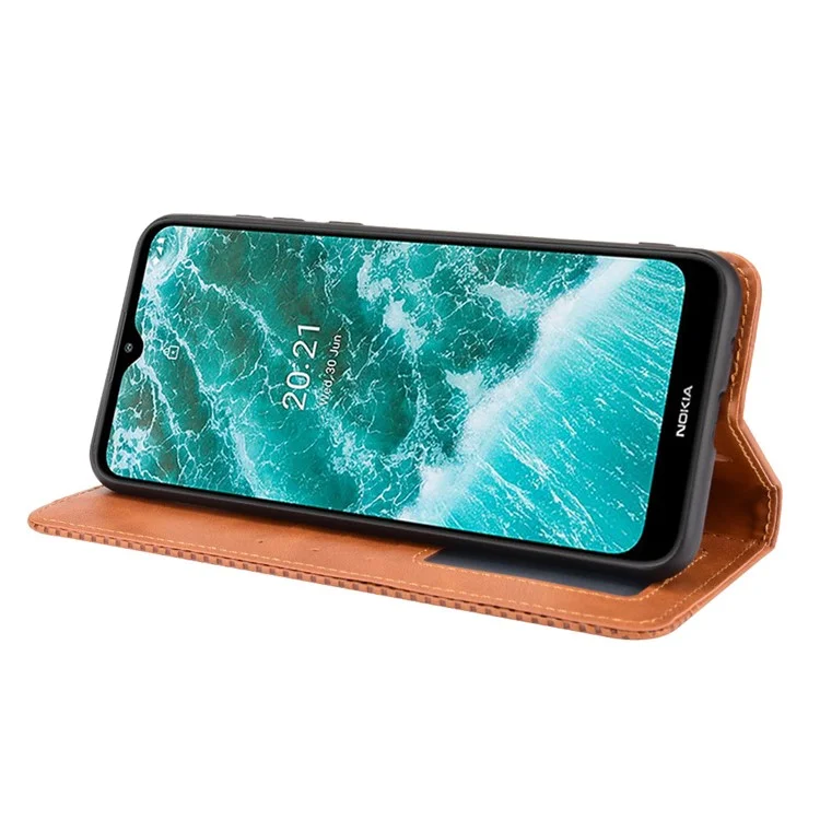 Pour Nokia C30 Retro Textured Surface Phone Leather Case Shockproof Leather Phone Wallet Stand Cover - Marron