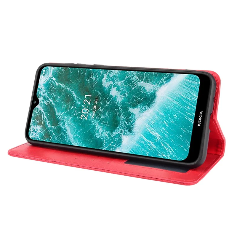 For Nokia C30 Retro Textured Surface Phone Leather Case Shockproof Leather Phone Wallet Stand Cover - Red