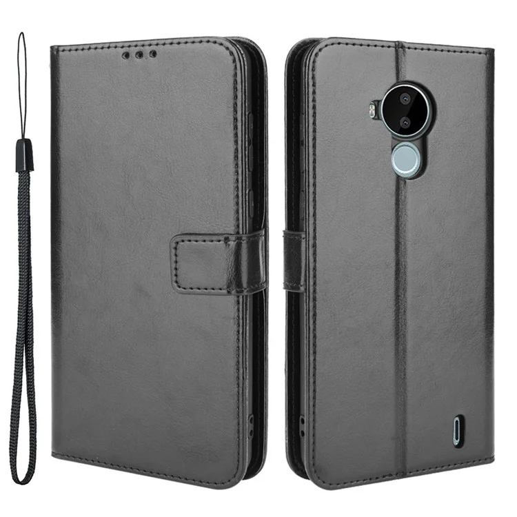 Crazy Horse Texture PU Leather Wallet Stand Phone Protective Case Cover for Nokia C30 - Black