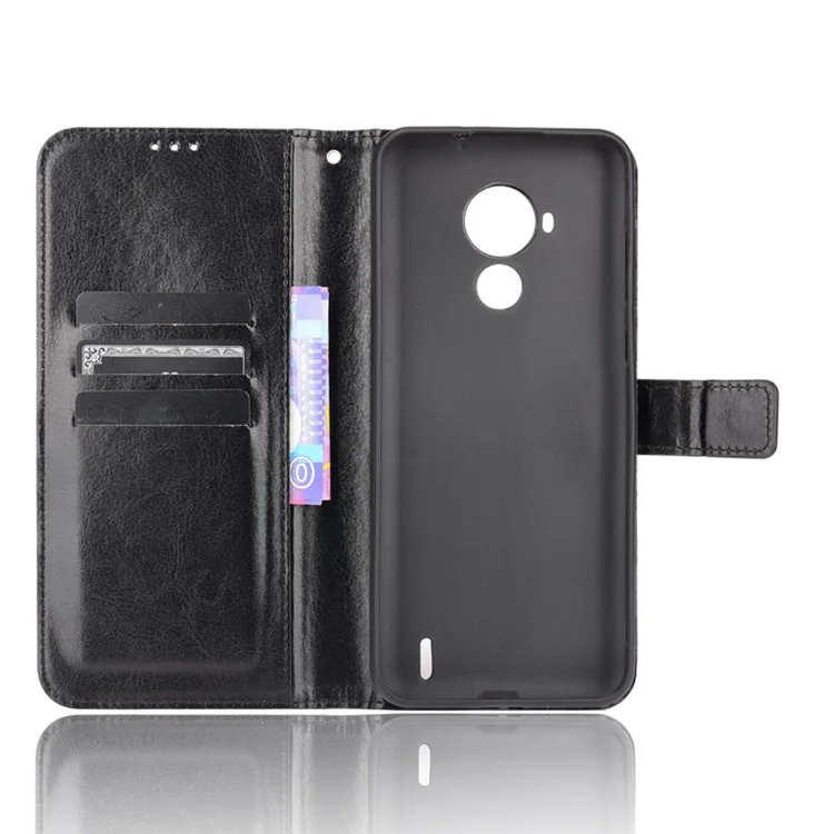 Crazy Horse Texture PU Leather Wallet Stand Phone Protective Case Cover for Nokia C30 - Black