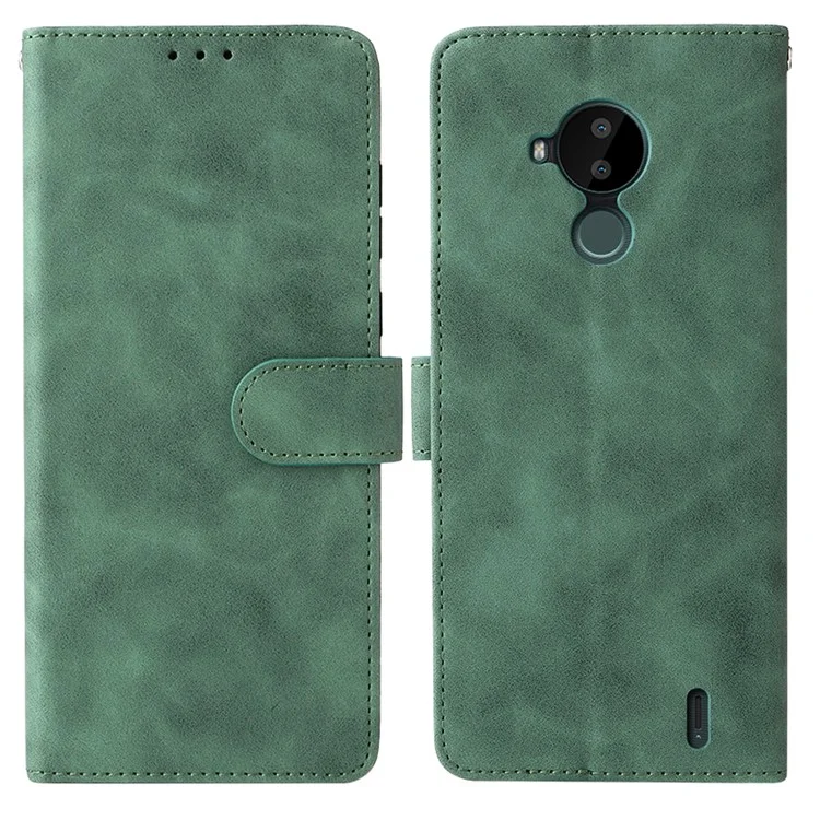 Skin-Touch Feeling PU Leather Wallet Flip Stand Protective Phone Case for Nokia C30 - Green