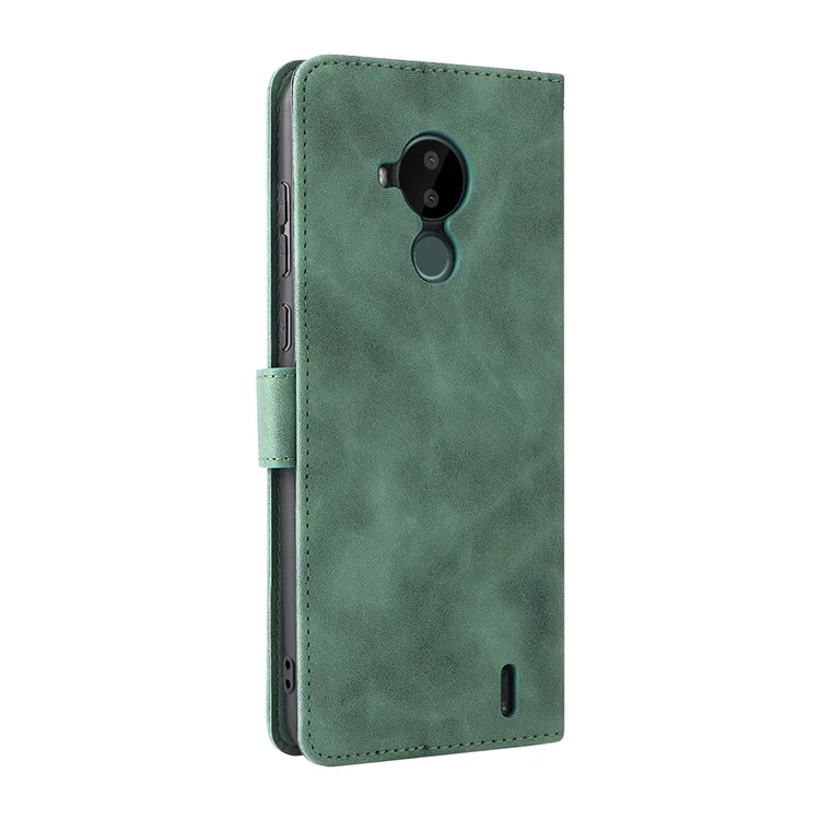 Skin-Touch Feeling PU Leather Wallet Flip Stand Protective Phone Case for Nokia C30 - Green