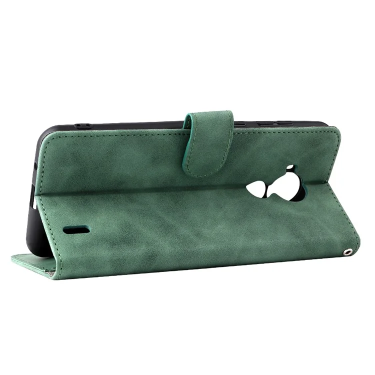 Skin-Touch Feeling PU Leather Wallet Flip Stand Protective Phone Case for Nokia C30 - Green