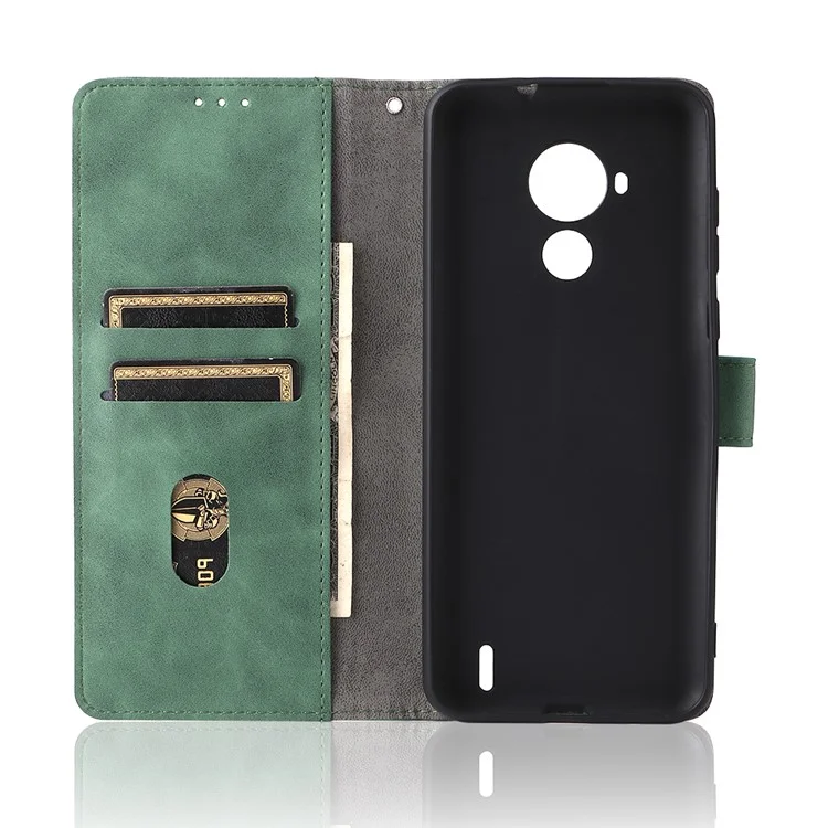Skin-Touch Feeling PU Leather Wallet Flip Stand Protective Phone Case for Nokia C30 - Green