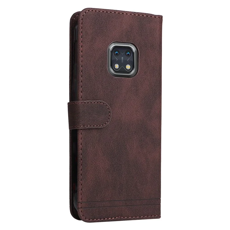 Anti-drop shockproof PU Leather Wallet Stand Cover Phone Case with Tree Pattern Metal Button Decor for Nokia XR20 - Brown