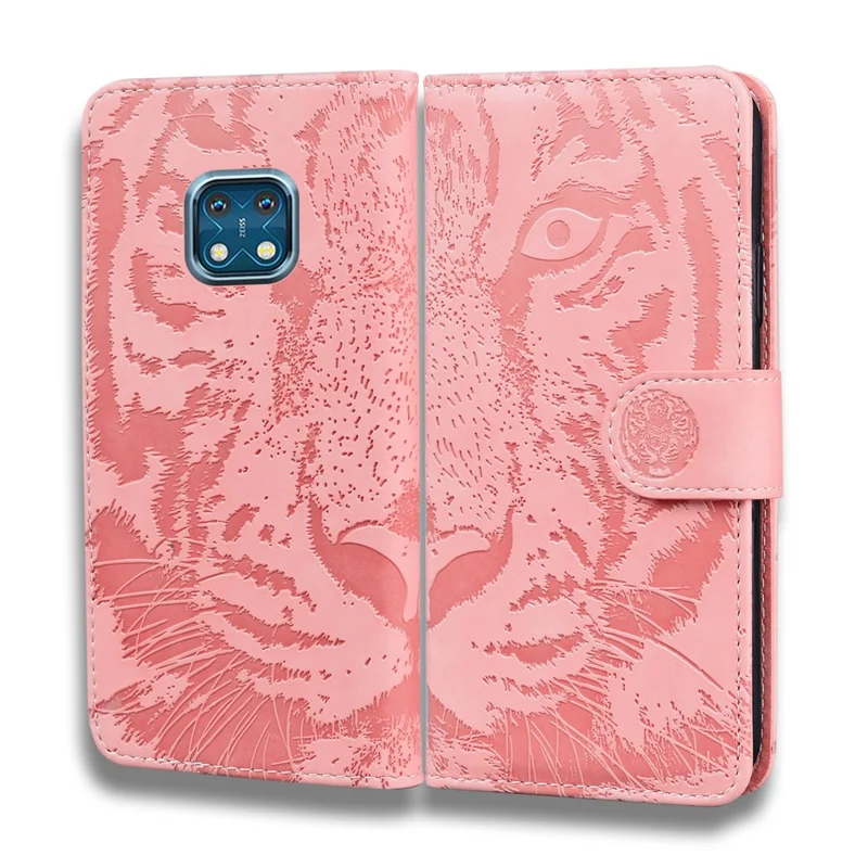 Wallet Design Stand Tiger Imprint Full Protection Leather Phone Shell Case for Nokia XR20 - Pink