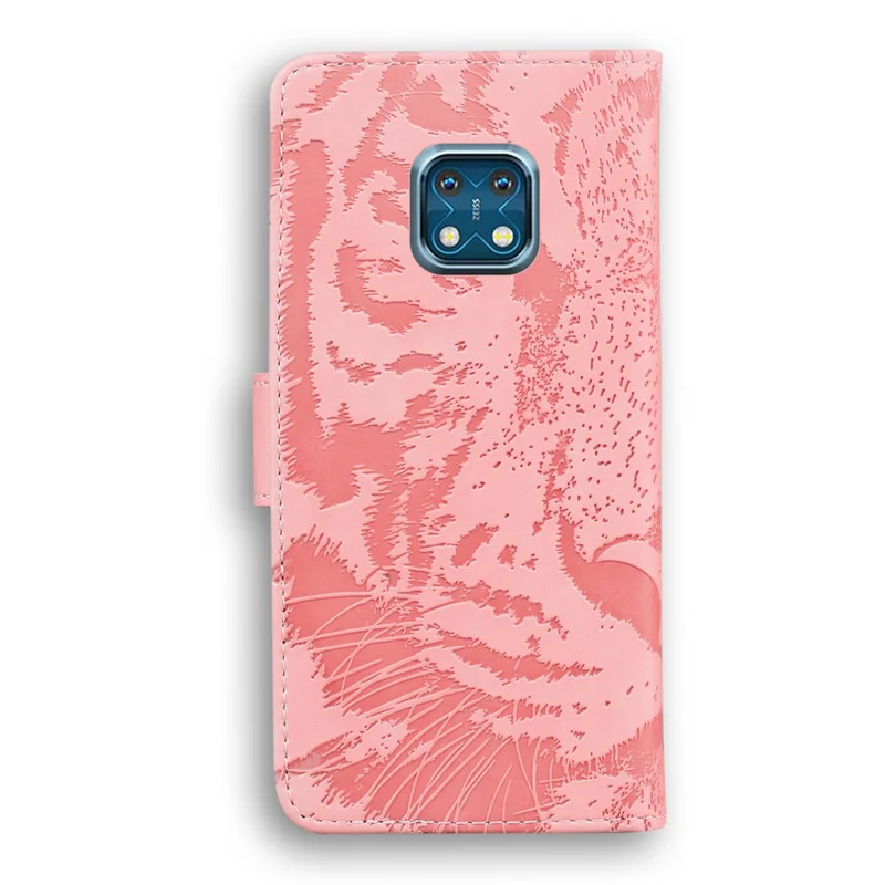 Wallet Design Stand Tiger Imprint Full Protection Leather Phone Shell Case for Nokia XR20 - Pink