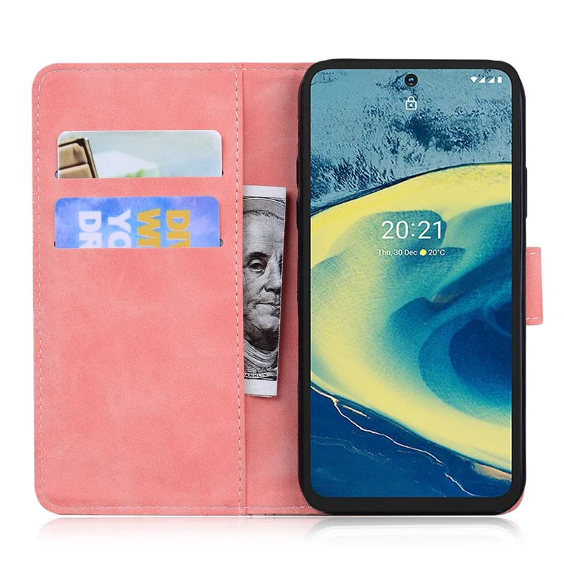 Wallet Design Stand Tiger Imprint Full Protection Leather Phone Shell Case for Nokia XR20 - Pink