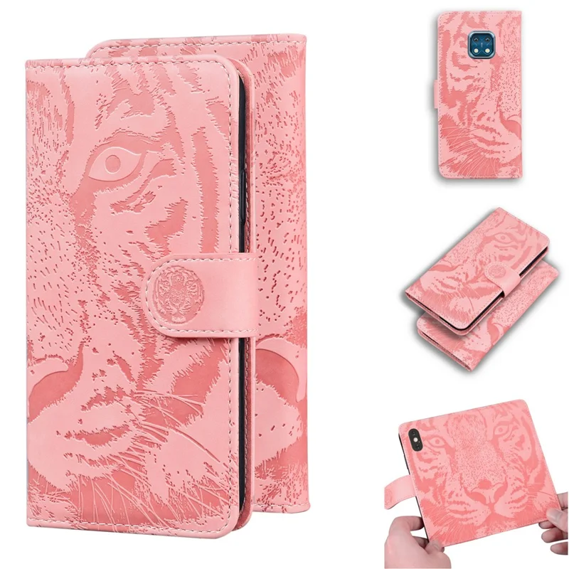 Wallet Design Stand Tiger Imprint Full Protection Leather Phone Shell Case for Nokia XR20 - Pink