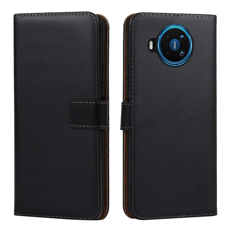 Genuine Leather Phone Protector Dual-Sided Magnetic Clasp Anti-Drop Wallet Card Slot Stand Phone Case for Nokia 8.3 5G