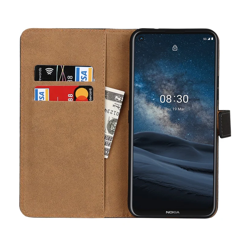 Genuine Leather Phone Protector Dual-Sided Magnetic Clasp Anti-Drop Wallet Card Slot Stand Phone Case for Nokia 8.3 5G