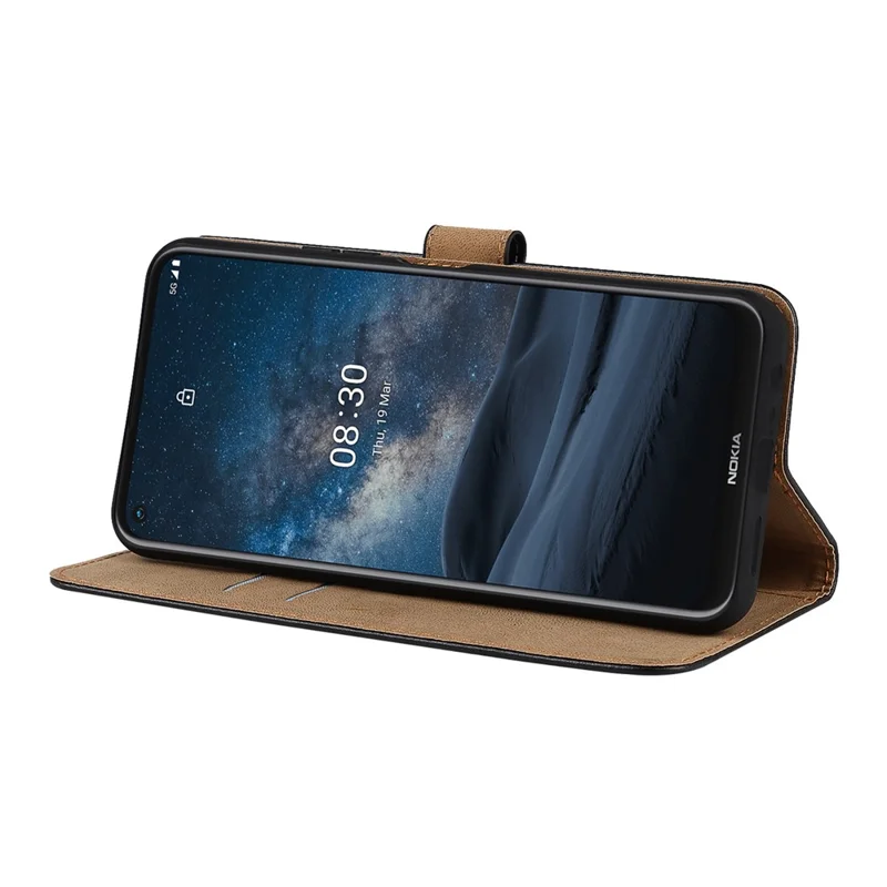 Genuine Leather Phone Protector Dual-Sided Magnetic Clasp Anti-Drop Wallet Card Slot Stand Phone Case for Nokia 8.3 5G