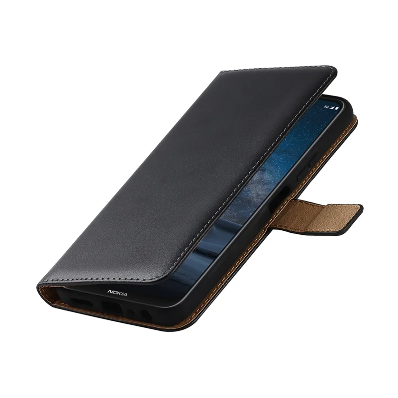 Genuine Leather Phone Protector Dual-Sided Magnetic Clasp Anti-Drop Wallet Card Slot Stand Phone Case for Nokia 8.3 5G