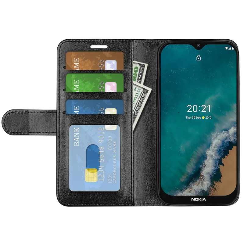 Crazy Horse Texture PU Leather Wallet Folio Flip Protective Case with Stand for Nokia G50 5G - Black