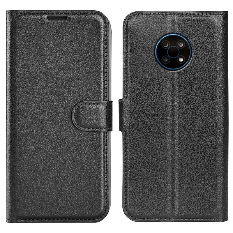 Magnetic Litchi Texture PU Leather Wallet Case Stand Flip Folio Phone Cover for Nokia G50 5G - Black