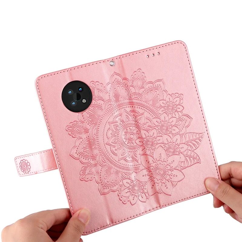 Dual-sided Clasp Phone Cover Imprint Flower Pattern Stylish Anti-fall PU Leather Stand Wallet Shell Case with Lanyard for Nokia G50 5G - Rose Gold