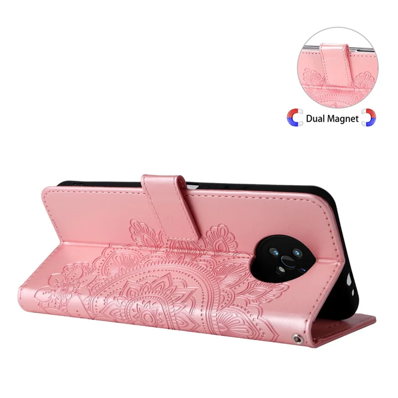 Dual-sided Clasp Phone Cover Imprint Flower Pattern Stylish Anti-fall PU Leather Stand Wallet Shell Case with Lanyard for Nokia G50 5G - Rose Gold