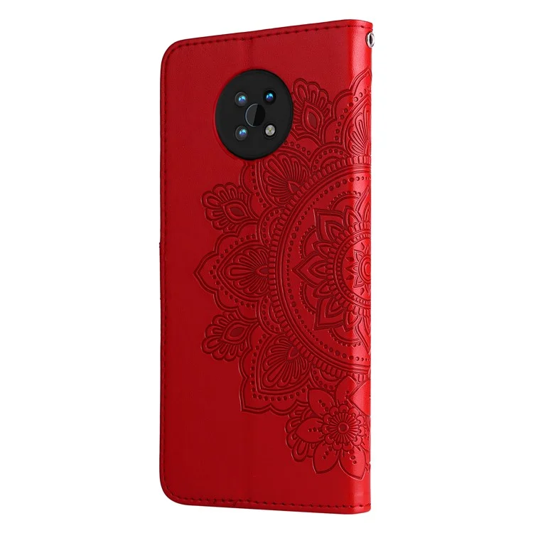 Cubierto de Doble Lado Tapa Impresión Patrón de Flores Con Estilo de Cuero Anti-caza PU Caja de Carcasa de la Billetera Con Cordón Para Nokia G50 5G - Rojo