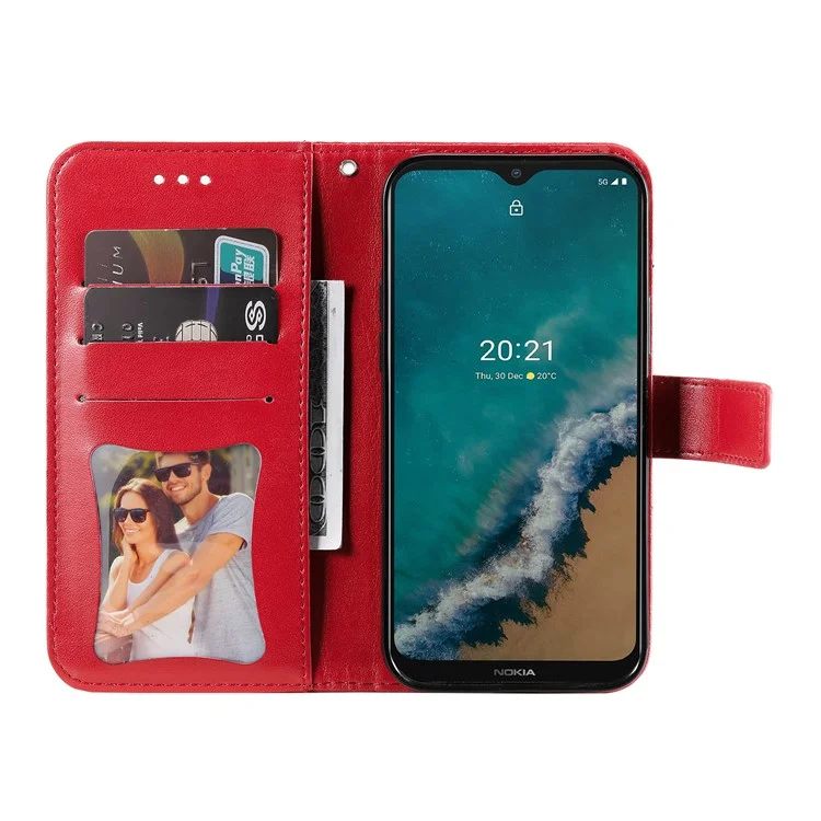Cubierto de Doble Lado Tapa Impresión Patrón de Flores Con Estilo de Cuero Anti-caza PU Caja de Carcasa de la Billetera Con Cordón Para Nokia G50 5G - Rojo