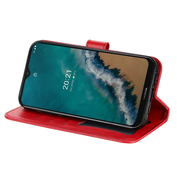 Cubierto de Doble Lado Tapa Impresión Patrón de Flores Con Estilo de Cuero Anti-caza PU Caja de Carcasa de la Billetera Con Cordón Para Nokia G50 5G - Rojo