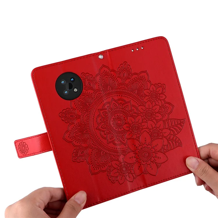 Cubierto de Doble Lado Tapa Impresión Patrón de Flores Con Estilo de Cuero Anti-caza PU Caja de Carcasa de la Billetera Con Cordón Para Nokia G50 5G - Rojo