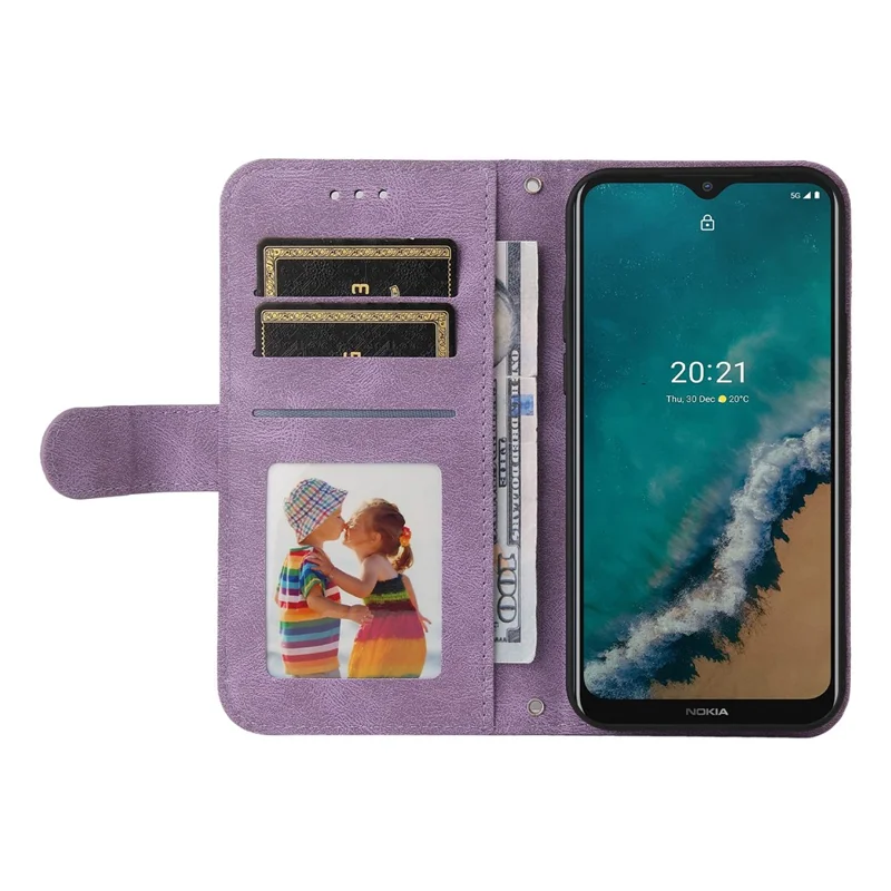 For Nokia G50 Leather Wallet Cases Skin Touch Phone Cover Stand with Strap - Purple