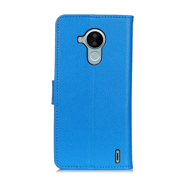 Litchi Texture PU Leather Classic Style Full Body Protection Phone Case Stand Wallet Cover for Nokia C30 - Blue