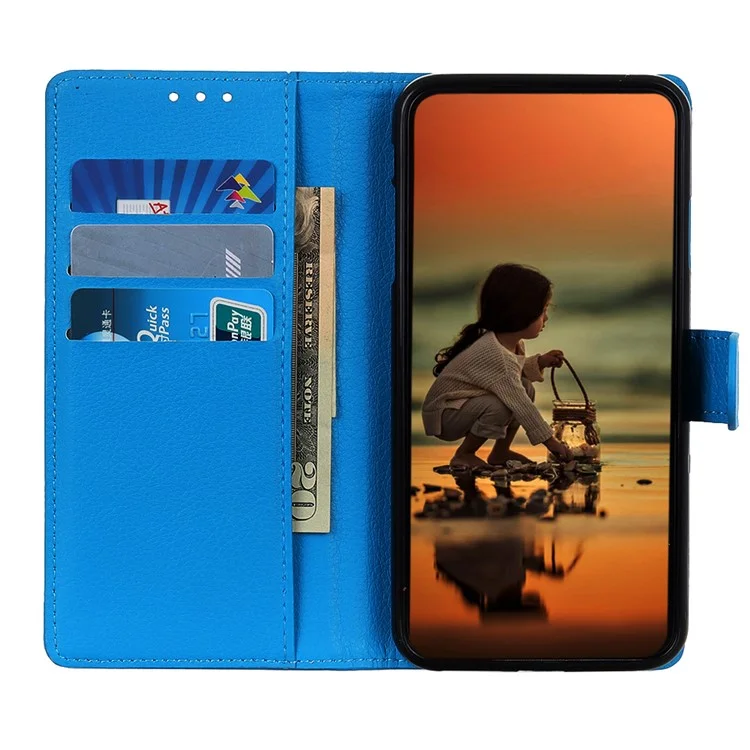 Litchi Texture PU Leather Classic Style Full Body Protection Phone Case Stand Wallet Cover for Nokia C30 - Blue