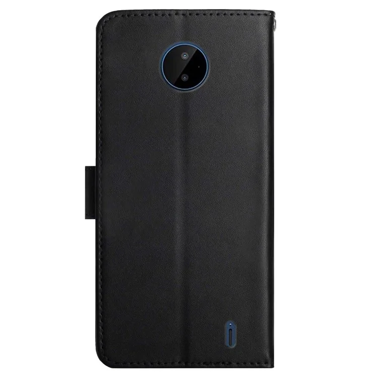 For Nokia C20/C10 Genuine Leather and TPU Phone Cover Nappa Texture Magnetic Closure Stand Wallet Case Flip Phone Shell - Black