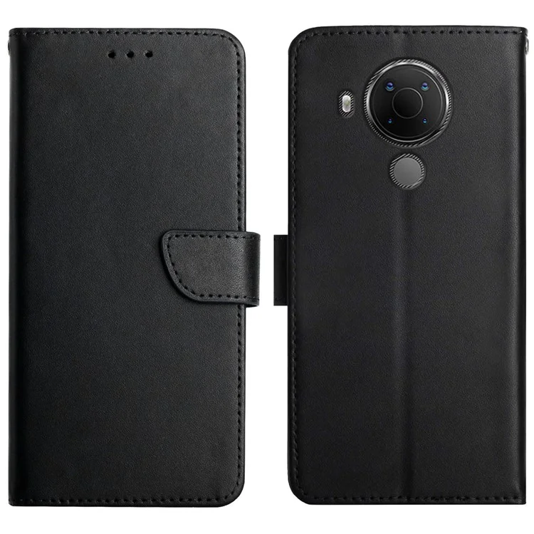 Stand Wallet Genuine Leather Case Anti-drop Nappa Texture Phone Cover for Nokia 5.4 - Black