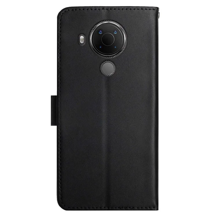 Stand Wallet Genuine Leather Case Anti-drop Nappa Texture Phone Cover for Nokia 5.4 - Black