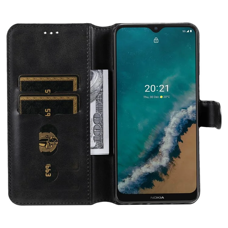 Stand Classiot Folio Flip Anti-scratch Couverture PU Pautlement Puille du Paut Mobile Dépositique Shell de Téléphone Pour Nokia G50 5G - le Noir