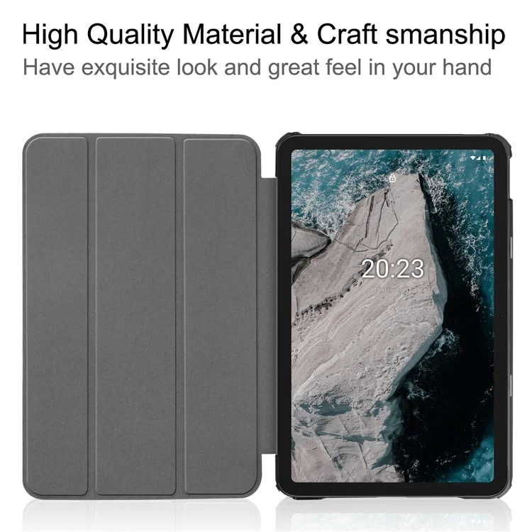 Capa Protetora para Nokia T20 Trifold Stand PU Leather + PC Tablet Cover Shell com Auto Wake / Sleep - Azul Escuro