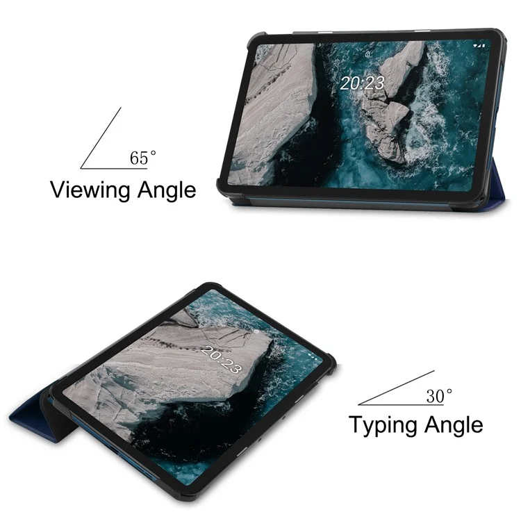 Capa Protetora para Nokia T20 Trifold Stand PU Leather + PC Tablet Cover Shell com Auto Wake / Sleep - Azul Escuro