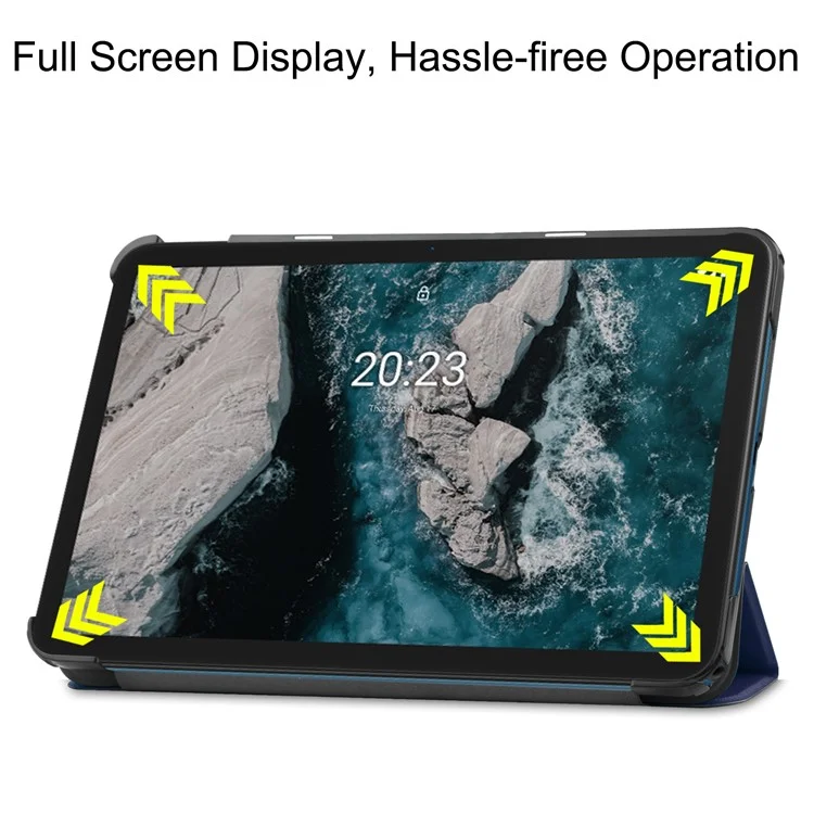 Capa Protetora para Nokia T20 Trifold Stand PU Leather + PC Tablet Cover Shell com Auto Wake / Sleep - Azul Escuro