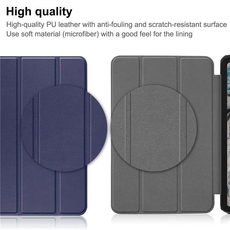Capa Protetora para Nokia T20 Trifold Stand PU Leather + PC Tablet Cover Shell com Auto Wake / Sleep - Azul Escuro