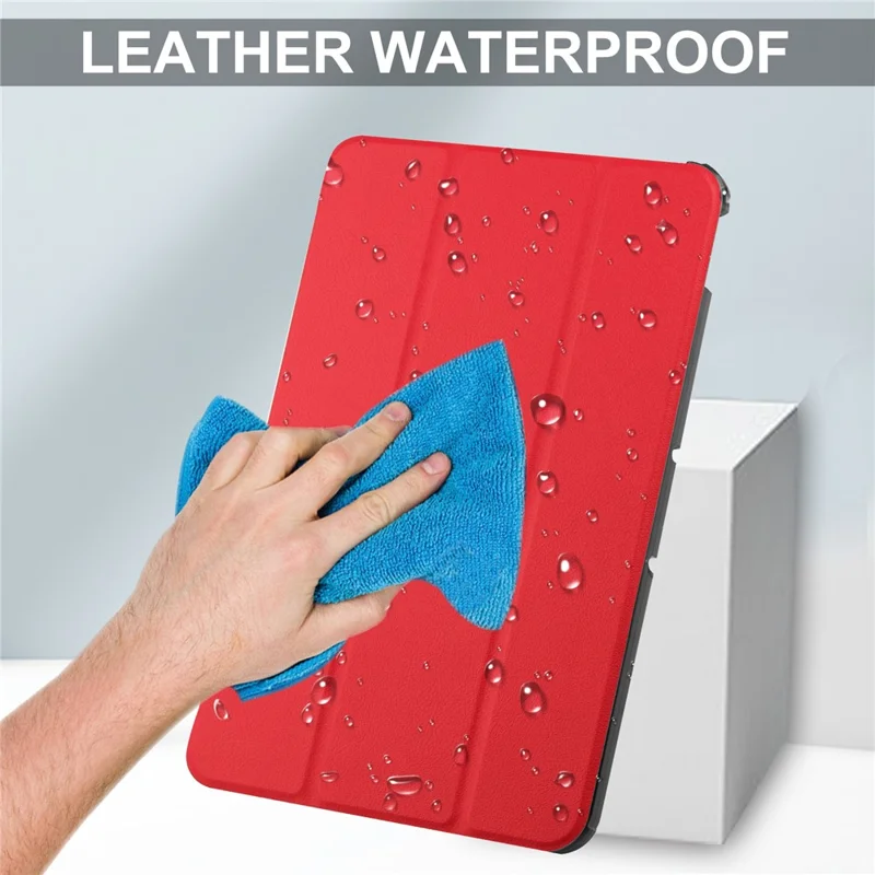 Protective Case for Nokia T20 Trifold Stand PU Leather + PC Tablet Cover Shell with Auto Wake / Sleep - Red