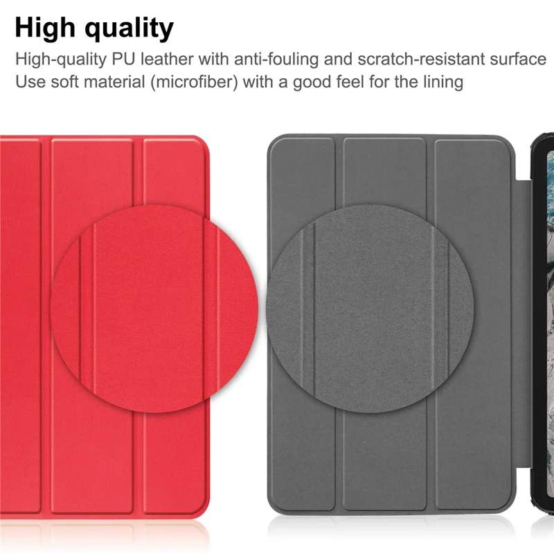 Protective Case for Nokia T20 Trifold Stand PU Leather + PC Tablet Cover Shell with Auto Wake / Sleep - Red