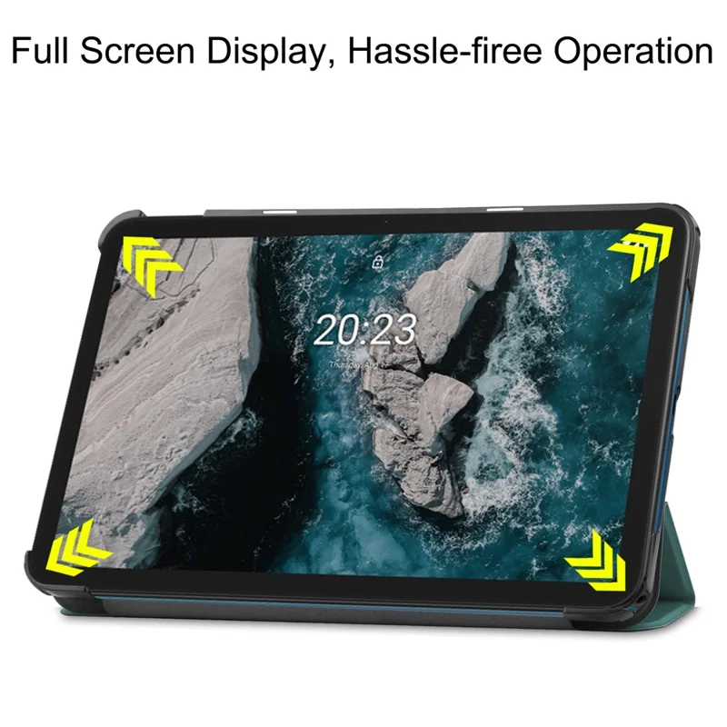 Protective Case for Nokia T20 Trifold Stand PU Leather + PC Tablet Cover Shell with Auto Wake / Sleep - Blackish Green