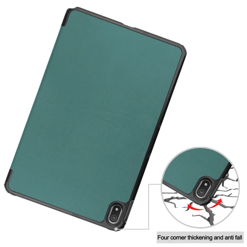 Protective Case for Nokia T20 Trifold Stand PU Leather + PC Tablet Cover Shell with Auto Wake / Sleep - Blackish Green