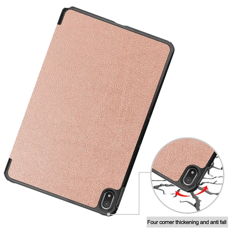 Protective Case for Nokia T20 Trifold Stand PU Leather + PC Tablet Cover Shell with Auto Wake / Sleep - Rose Gold