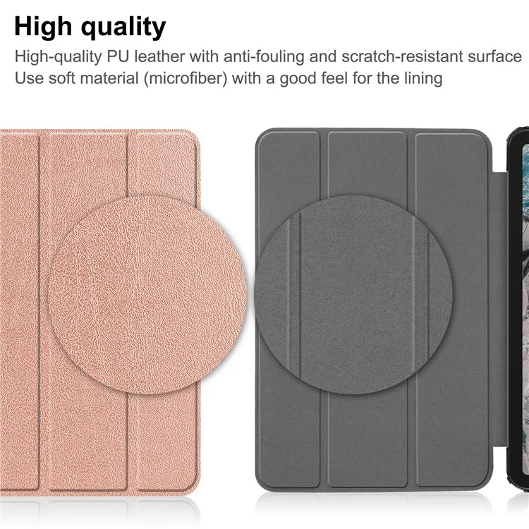 Protective Case for Nokia T20 Trifold Stand PU Leather + PC Tablet Cover Shell with Auto Wake / Sleep - Rose Gold