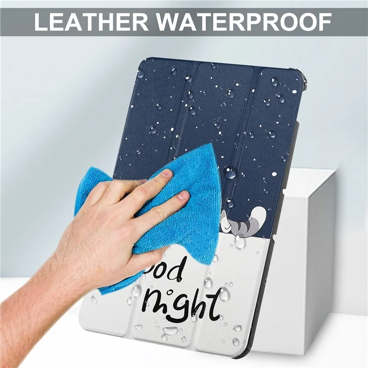 Pattern Printing Shockproof Hard PC + PU Leather Tablet Cover with Tri-fold Stand for Nokia T20 - Good Night Cat