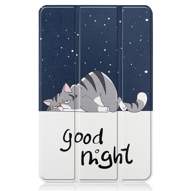 Pattern Printing Shockproof Hard PC + PU Leather Tablet Cover with Tri-fold Stand for Nokia T20 - Good Night Cat