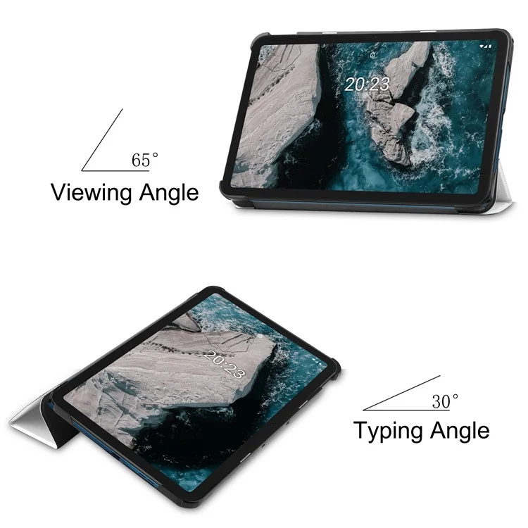 Pattern Printing Shockproof Hard PC + PU Leather Tablet Cover with Tri-fold Stand for Nokia T20 - Good Night Cat