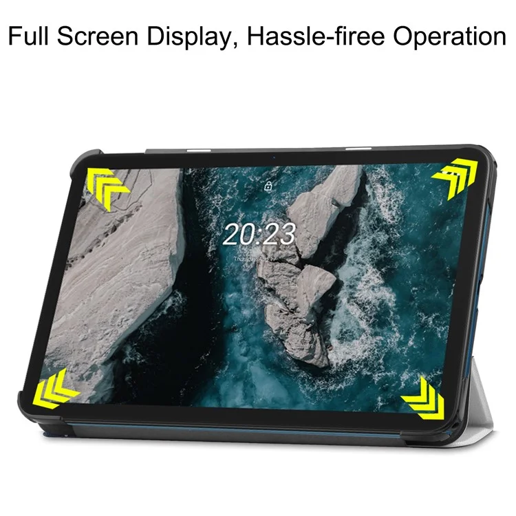 Pattern Printing Shockproof Hard PC + PU Leather Tablet Cover with Tri-fold Stand for Nokia T20 - Good Night Cat