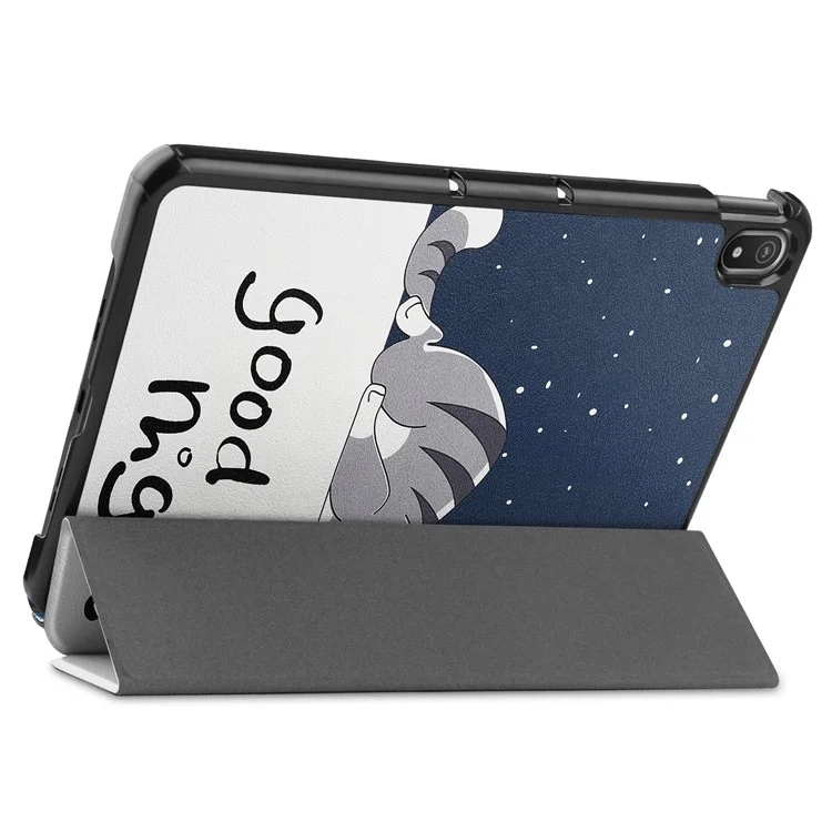 Pattern Printing Shockproof Hard PC + PU Leather Tablet Cover with Tri-fold Stand for Nokia T20 - Good Night Cat