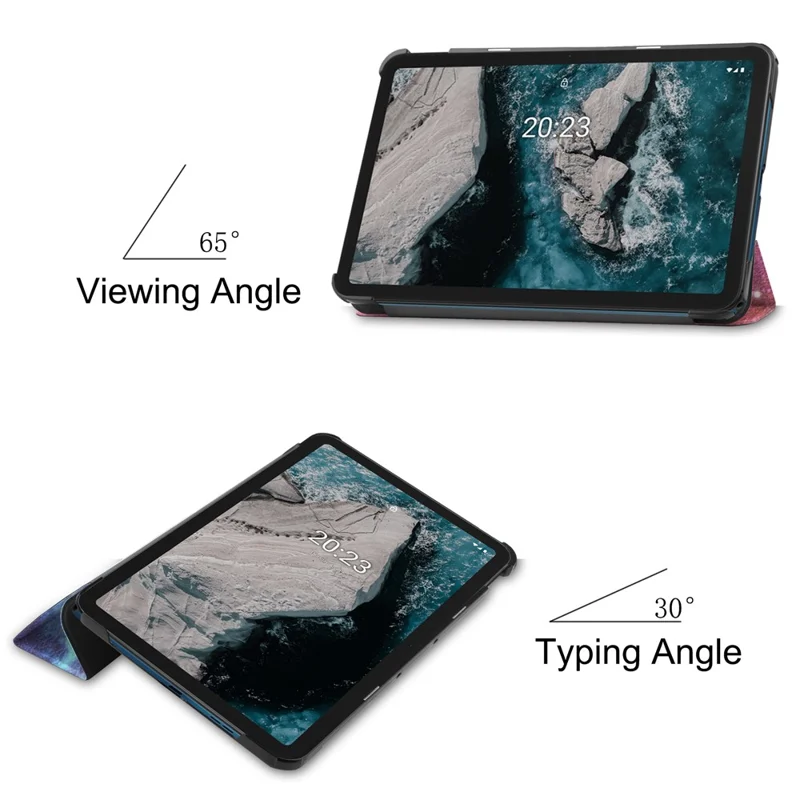 Pattern Printing Shockproof Hard PC + PU Leather Tablet Cover with Tri-fold Stand for Nokia T20 - Nebula