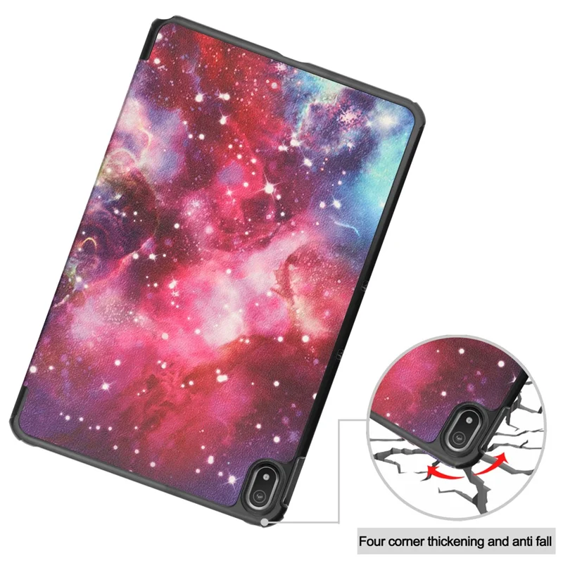 Pattern Printing Shockproof Hard PC + PU Leather Tablet Cover with Tri-fold Stand for Nokia T20 - Nebula