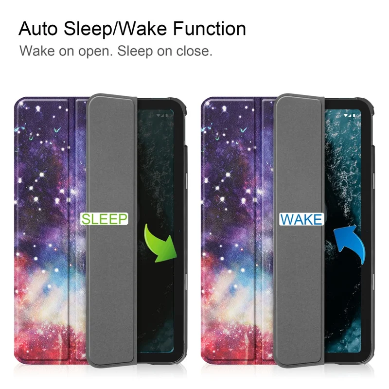 Pattern Printing Shockproof Hard PC + PU Leather Tablet Cover with Tri-fold Stand for Nokia T20 - Nebula